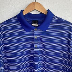 Nike Golf Mens XL Dri-Fit Performance Blue White Striped Polo Shirt Short Sleeve